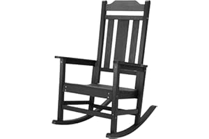 hOmeHua Outdoor Rocking Chair, HIPS All-Weather Resistant Patio Rocker Chair for Adults, Easy Assembly for Porch, Backyard, Lawn, Garden (Black)