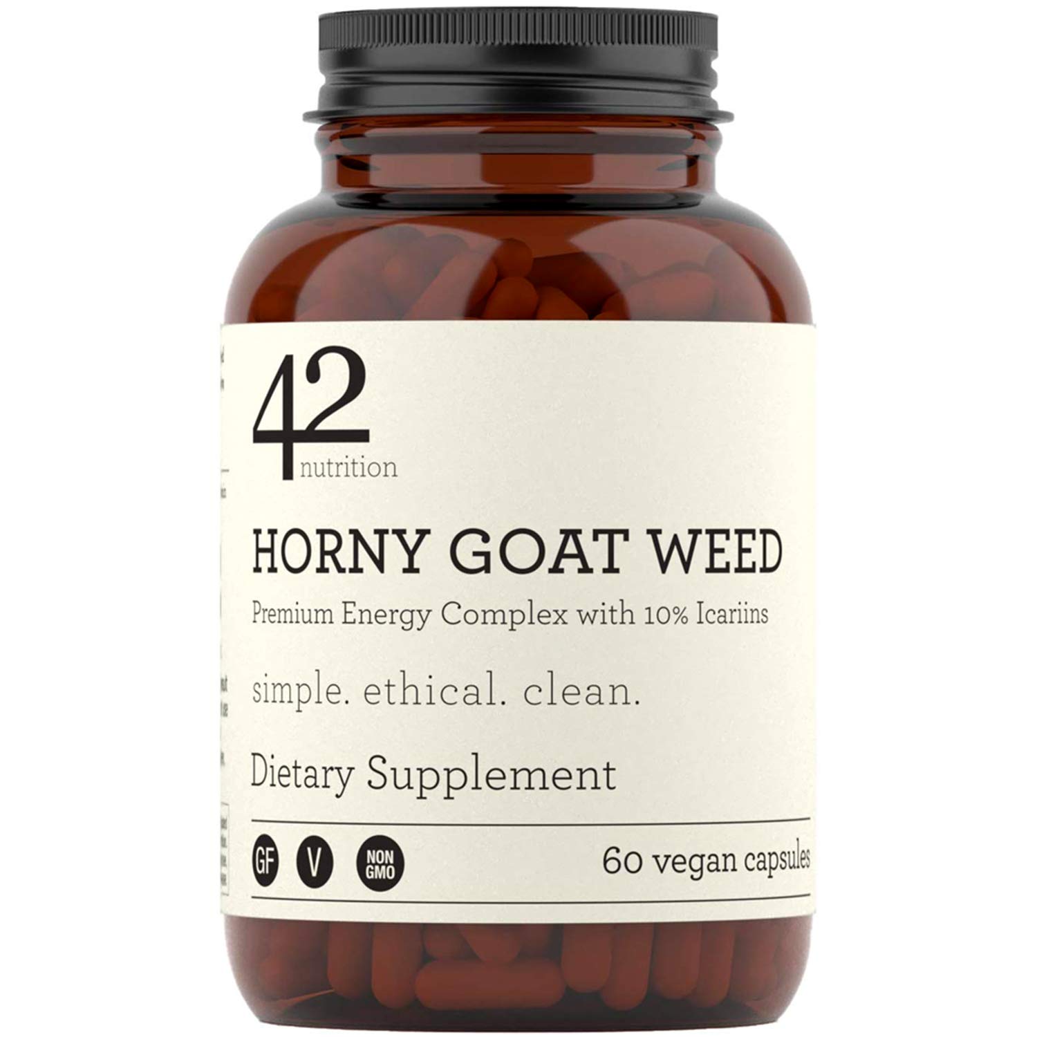 42Nutrition Horny Goat Weed Supplement - 60 Vegan Capsules for Maximum Bioavailability and Premium Overall Health Support - with Icariin and Phytoestrogenic Properties to Maintain Natural Energy