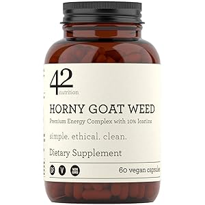 42Nutrition Horny Goat Weed Supplement - 60 Vegan Capsules for Maximum Bioavailability and Premium Overall Health Support - with Icariin and Phytoestrogenic Properties to Maintain Natural Energy