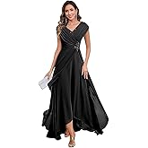 Czbbe Beaded Mother of The Bride Dresses with Cape Sleeves V Neck Chiffon Pleated Tea Length Formal Evening Gown
