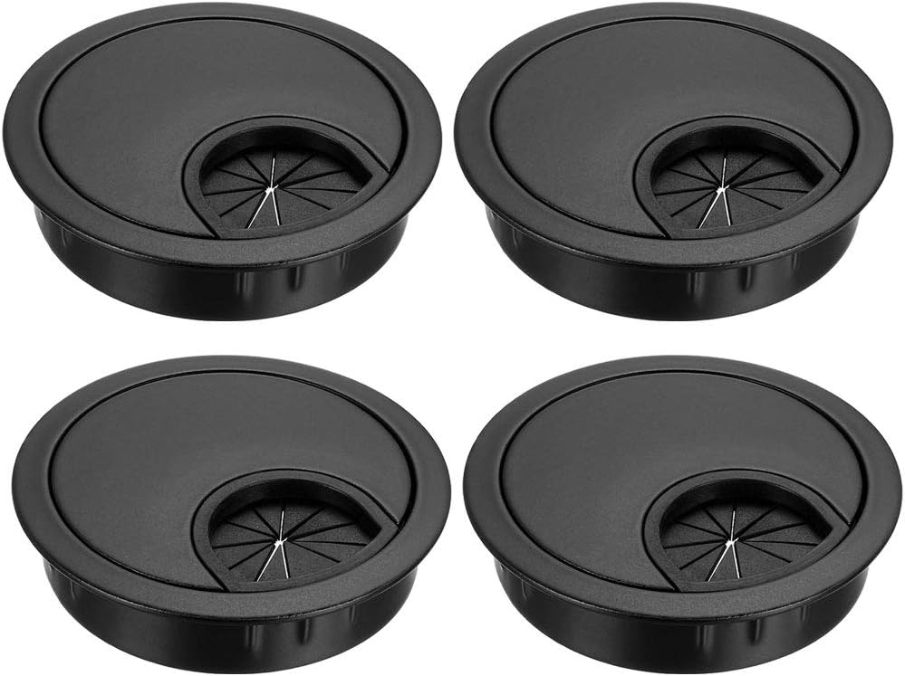 uxcell Cable Hole Cover, 2.1inch Zinc Alloy Desk Grommet for Wire Organizer, 4 Pcs (Black)