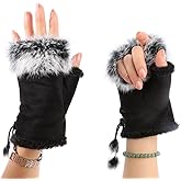 ITODA Suede Women Fingerless Gloves Faux Fur Warm Wrist Half Finger Driving Texting Winter Fuzzy Cold Weather Warmer Mitten