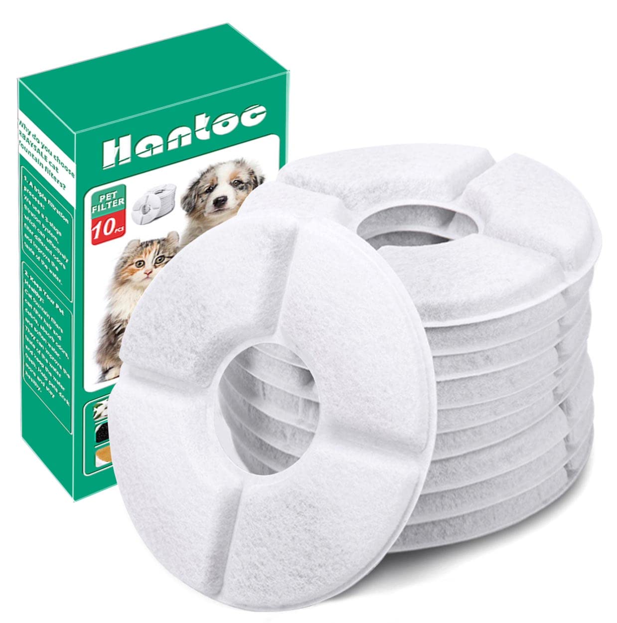 Hantoc 10 Packs Cat Water Fountain Filters, Replacement Pet Water Fountain Filters 1.6L for Flower Fountains Replacement Filters with Resin and Active Carbon for Drinking Fountains