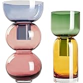 Cloudnola Reversible Glass Flower Vase and Bud Vase Set of 2, Pink & Blue and Green & Yellow, Ideal Gift Set, for Home, Wedding, and Event Décor (Cherry)