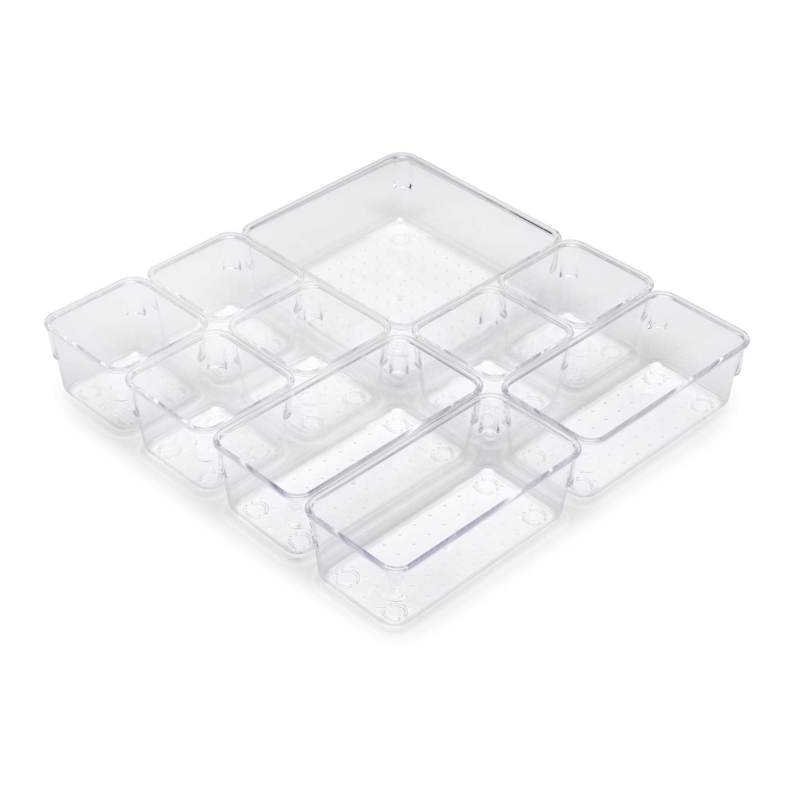 Emuca - Kit of 10 drawer organisers buckets, Plastic, Transparent