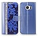 S7 Edge Case, Galaxy S7 Edge Case, Cellularvilla [Diamond Jewel] Embossed Flower Design Premium Pu Leather Wallet Case [Card Slots] Folio Flip Cover for Samsung Galaxy S7 Edge (Navy Blue Bling)