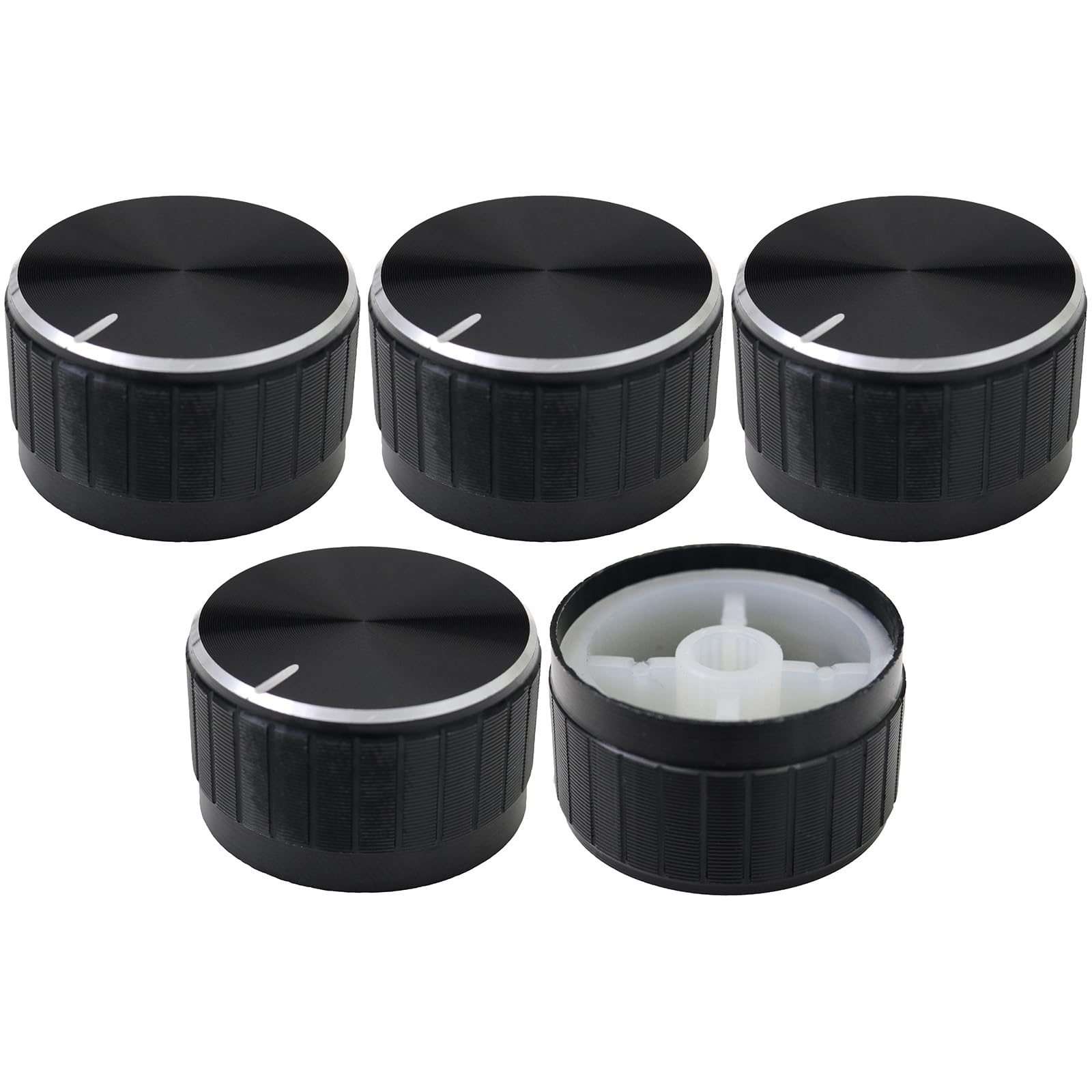 6mm Splined Hole Black Aluminium Amplifier/HiFi Control Knob Pack of 5 (30mm)