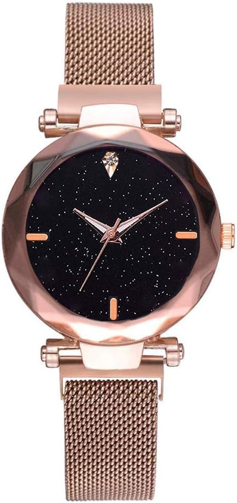 Analog Women's Watch (Black Dial, Rose Gold Colored Strap)