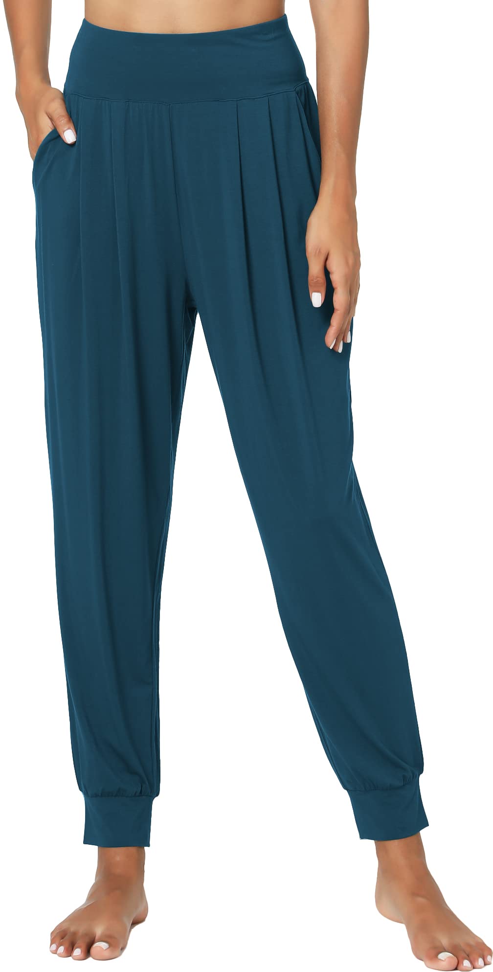 Photo 1 of GYS Women Pajama Pants Bamboo Viscose High-Waist Soft Sleep Bottoms with Pockets, Lake Blue, Medium