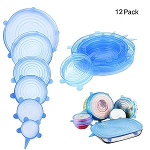 Silicone Stretch Lids, Reusable Silicone Bowl Lids Food Saver Covers Wrap Bowl Pot Cup Lid(12 Pack,Blue)