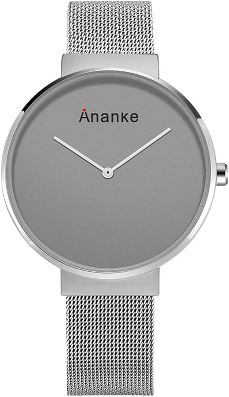 Ananke Men's Quartz Minimalist Wrist Watch Waterproof with Silver Stainless Steel Mesh Bracelet Grey Analog Dial Scratch-Resistant Face