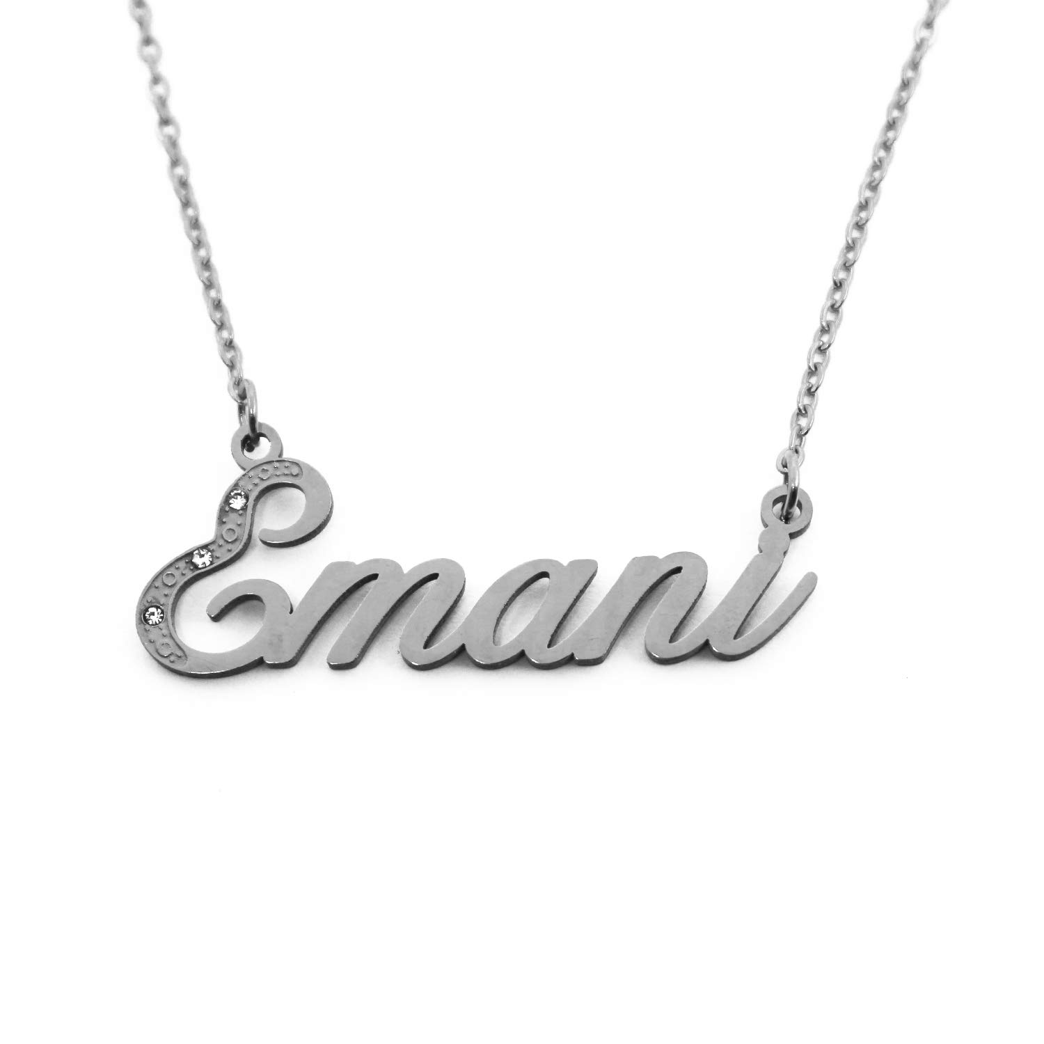 Kigu Emani Italic Personalised Name Necklace With Cubic Zirconia Silver Tone , Custom Dainty Name Pendants, Jewellery for Ladies, Girlfriend, Mother, Sister, Friends