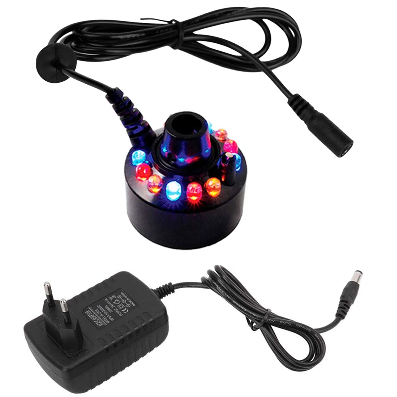 XUJAIOLQP Mini Mist Maker, 12 LED Mister Fogger Water Fountain Pond Fog Machine Atomiser Humidifier Indoor Fountain Mister Foggers Perfect for Halloween, Christmas Decoration