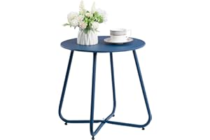 HollyHOME Round Metal Side Table, Rust-Resistant Patio Small Plant Stand, Outdoor 17.32'' Portable End Table for Balconies, Gardens, Living Rooms and Bedrooms, Navy Blue