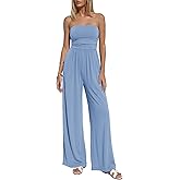 BTFBM Jumpsuits For Women Summer 2026 Beach Vacation Strapless Tube Top Jumpsuit Ruched Casual Wide Leg Pant Rompers