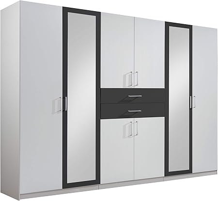 Lifestyle4living Kleiderschrank Mit Spiegel Weiss Graphit Grau 270 Cm Drehturenschrank 8 Turig Mit 2 Schubladen Im Klassischen Stil Amazon De Kuche Haushalt