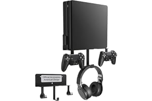 Wall Mount for PS4 Slim with Detachable 2 Controller Holder & Headphone Hanger, Metal Stealth Wall Mount Stand for Playstatio