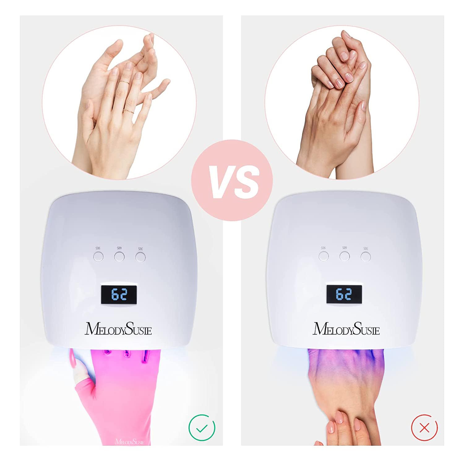 MelodySusie UV Gloves for Gel Nail Lamp, Professional UPF50+ UV Protection Gloves for Manicures, Nail Art Skin Care Fingerless Anti UV Glove Protect Hands from UV Harm (Pink)