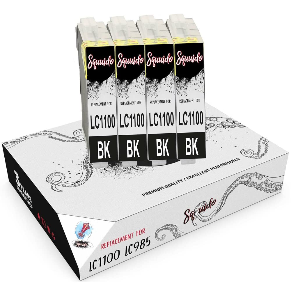 Squuido 4 black ink cartridges LC1000 LC985 compatible with Brother MFC-6490CW DCP-J315W DCP-195C DCP-375CW MFC-J615W MFC-5890CN DCP-J140W MFC-490CW DCP-6690CW MFC-J265W DCP-585CW | High Capacity
