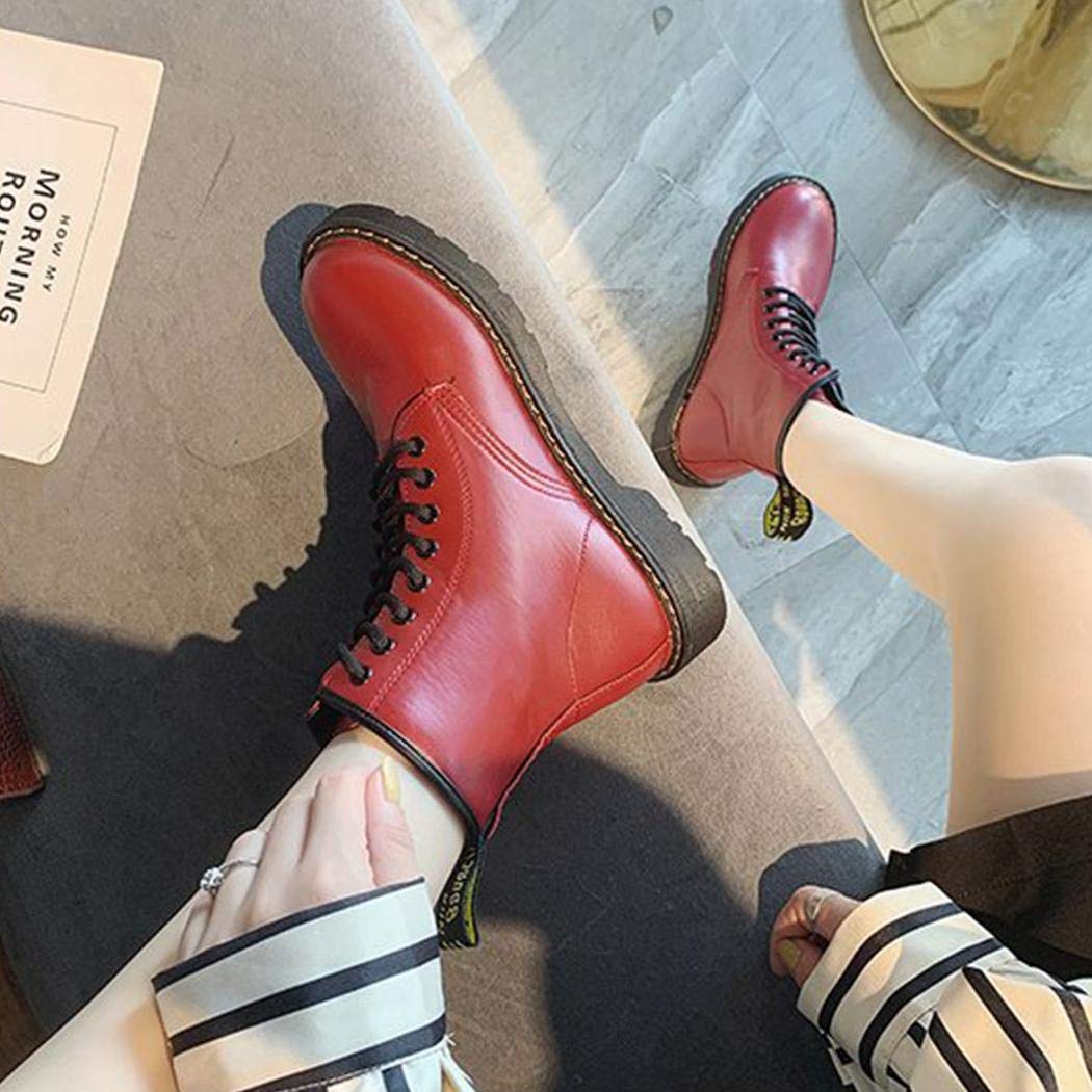 Haonike Botas Altas Martin de Estilo británico Zapatos Planos de Punta Redonda para Mujer Calzado de Invierno Botas