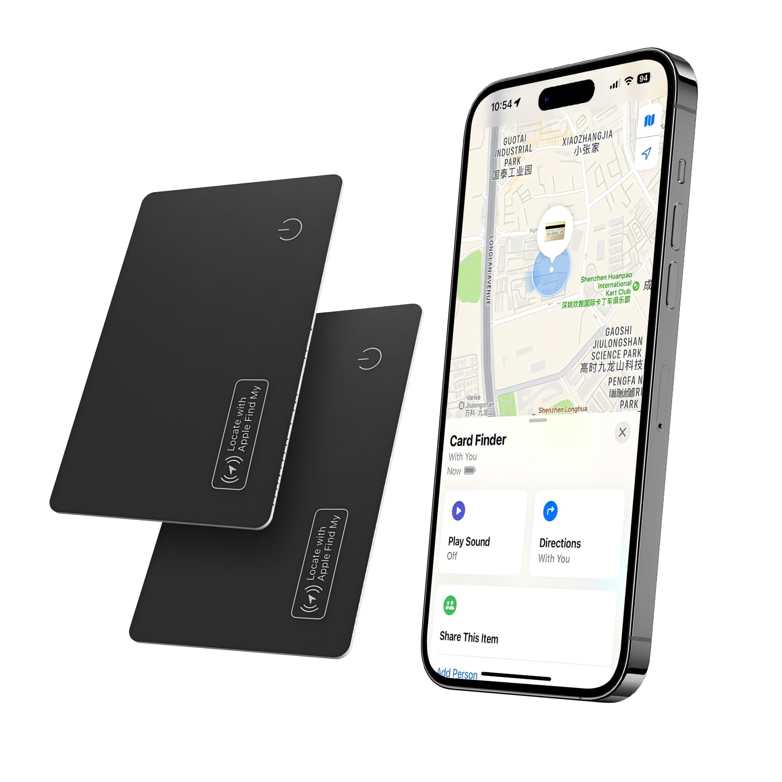 VINGNUT Slim Wallet Tracker Card, Rechargeable, IP67 Waterproof, Compatible with Apple Find My (iOS Only), for Wallets, Phone, Passports, Luggage Tracker (Pack of 2)