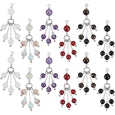 AHANDMAKER 12Pcs 6 Styles Round Stone Tassel Pendants,Natural Gemstone Pendants, Mixed Stones Beading Charms for Bracelets Keyrings Anklets DIY Crafts