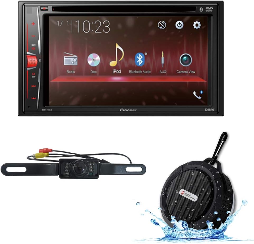 Pioneer Double DIN 2DIN AVH-210EX 6.2" Touchscreen Car Stereo MP3 CD DVD Player Bluetooth USB with DCO HL09 Waterproof Nightvision Back-up Camera + WB12 Bluetooth Speakers
