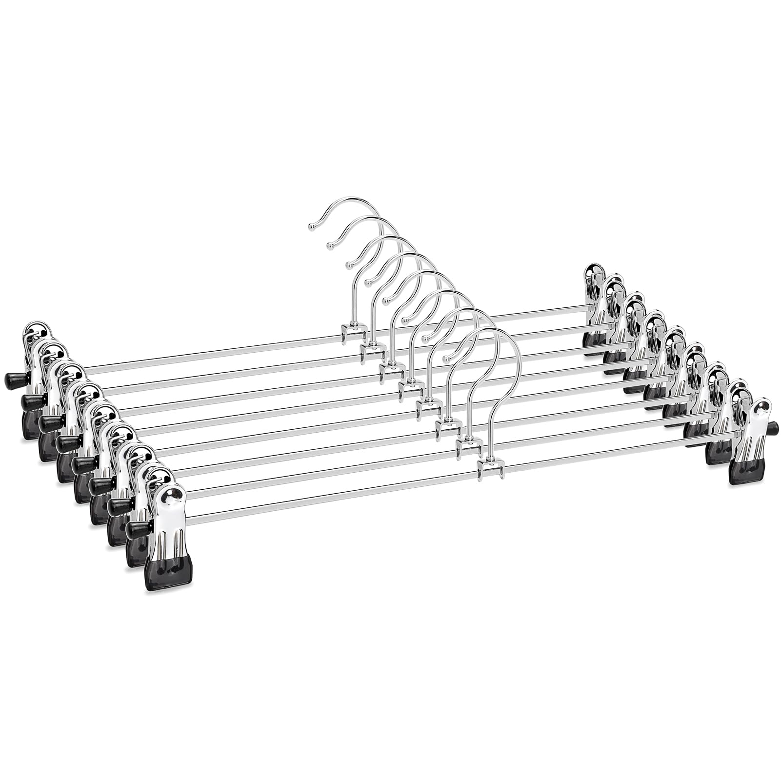 Amber Home 40cm Extra Long Chrome Metal Trousers Hangers 8pcs, Extended Silver Metal Skirt Hanger for Slacks Pants Jeans Bottoms with Non-slip Adjustable Clips