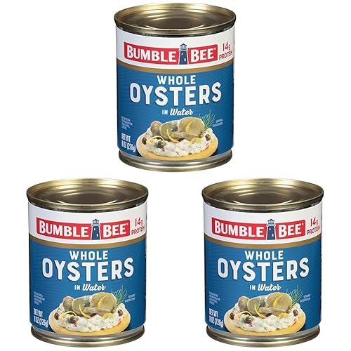 Bumble Bee Premium Select Whole Canned Oysters, 8 oz Can - Ready to Eat - 14g Protein per Serving - Gluten Free (Pack of 3)