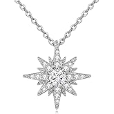 KZX North Star Pendant Necklace for Women Sterling Silver North Star Pendant Necklace Starburst Celestial Jewelry Gifts for Mother Wife Christmas Birthday