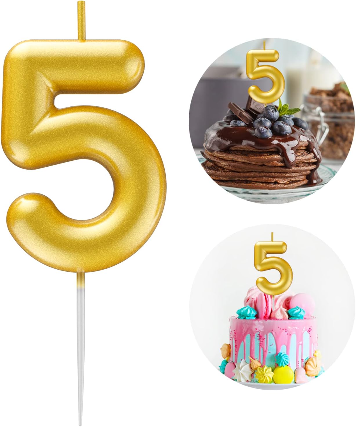 Candles & Holders - Gold Number 5 Candle Happy Birthday 3D Number Candles for Birthday Cake Party Decoration Wedding Anniversary Celebration Supplies