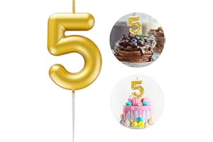 KANOO Gold Number 5 Candle Happy Birthday 3D Number Candles for Birthday Cake Party Decoration Wedding Anniversary Celebration Supplies