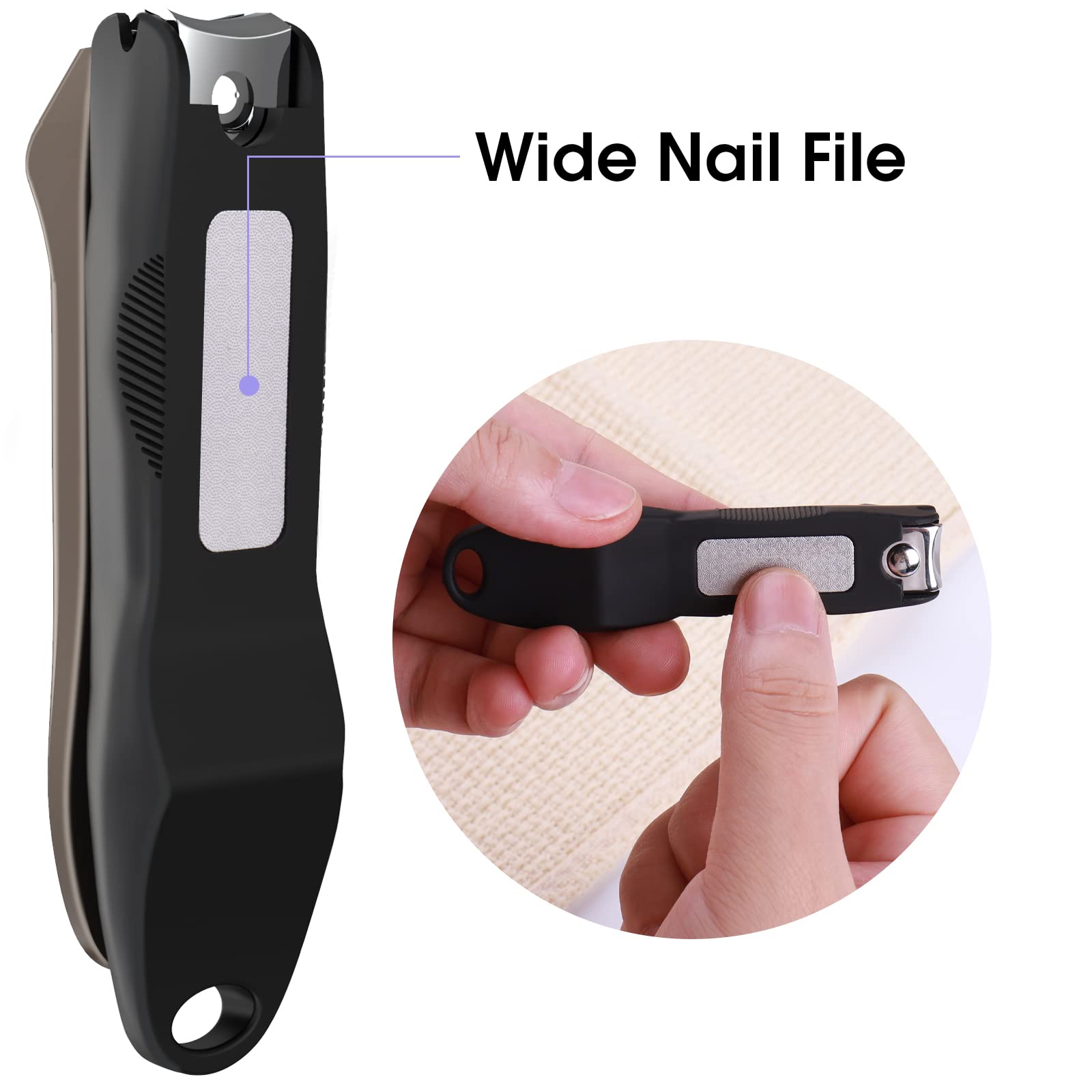GLAMFIELDS Nail Clippers with No Splash Storage Box, Large Fingernail Toenail Clipper Detachable Easy Clean Nail Cutter Trimmer with Nail Files for Men & Women, Leather Case Packed(Black -1Pack) - Image 6