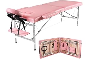 Senrob Massage Tables Portable 24" Wide Adjustable Folding Massage Bed, Lightweight Aluminum Esthetician Bed, Tattoo Chair for Client,Tattoo Table for Spa and Beauty Professionals (Pink)