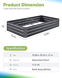 Quictent Galvanized Raised Garden Bed 6x3x1 Ft