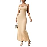 Banamic Women Long Full Slips for Under Dress Halter V Neck Slip Sexy Nightgown