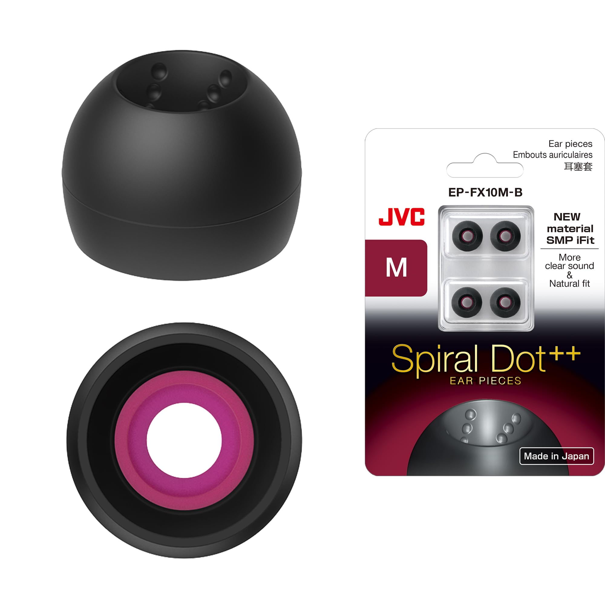 JVC EPFX10 Spiral Dot Earpieces – Set of (4) Ear Tips, Sizes Small Through Large, Fits Many JVC Models (Medium)
