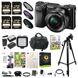 Sony Alpha a6000 24.3MP Mirrorless Digital Camera with 16-50mm Lens and Four 32GB SD Card Bundle (Black)