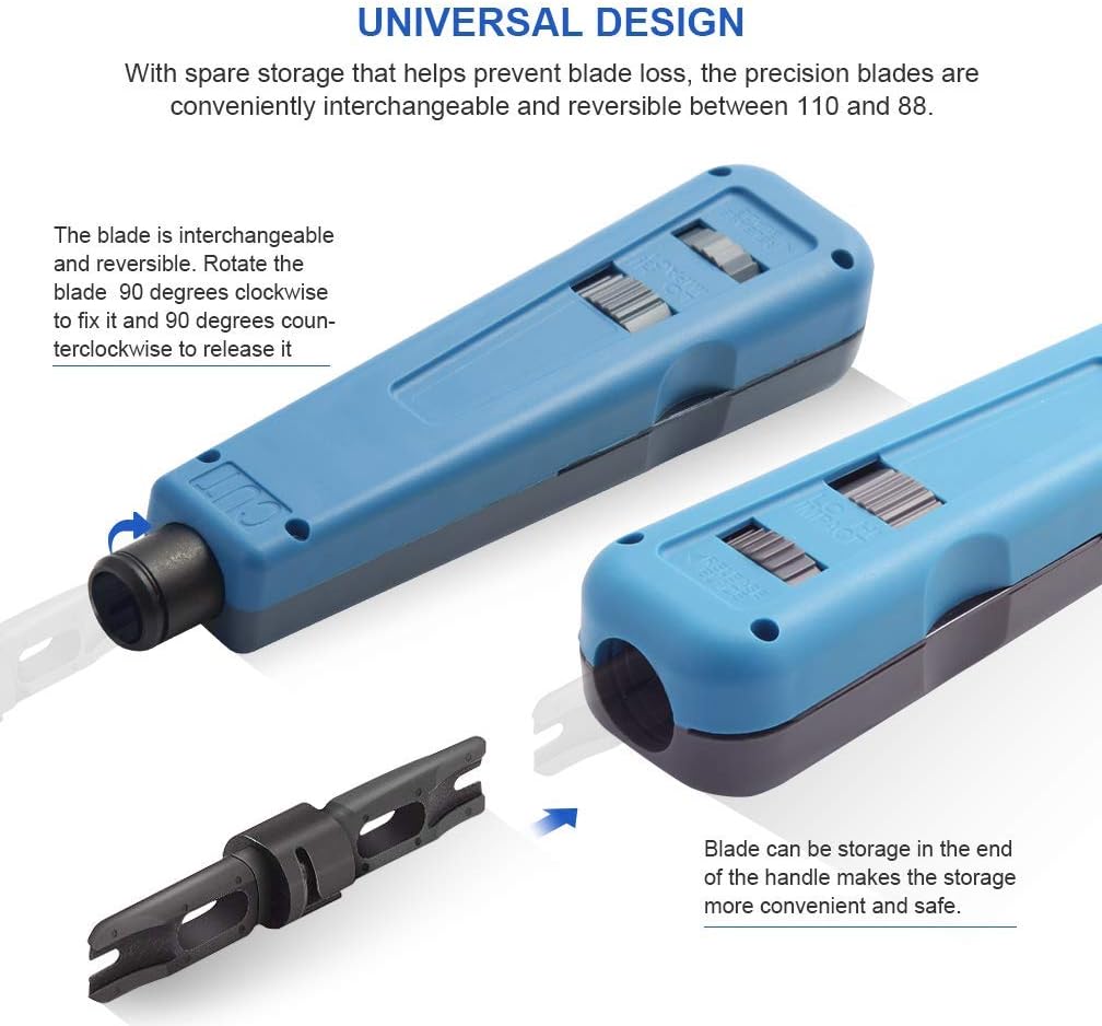 Punch Down Tool with 110/88 Blade & Extra Wire Stripper for Cat6a/ Cat6/ Cat5e/ Cat5 Network Cable - Image 4