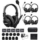 SYNCO XTalk XMax5 Dual-Ear Design Wireless Intercom Headset System | Telephone Headsets System Random Master Device,2.4GHz Full Duplex 500 m/1640 ft for 5-Person Team Communication
