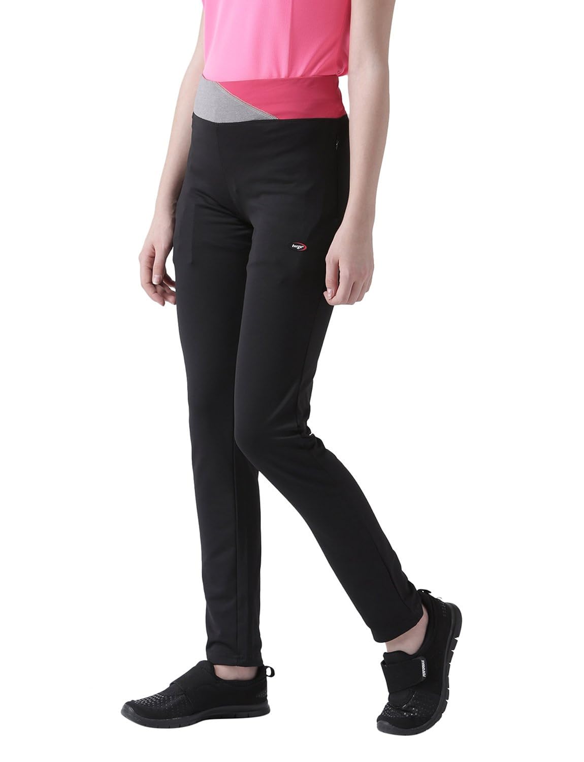 berge' women's stretch slim fit black track pant with secure zipper pockets