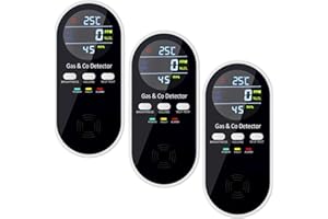 3 Pack 5-in-1 Carbon Monoxide Detector Plug in Wall and Natural Gas Detector,Adjustable Light Voice,Temp (°C) Humidity Monito