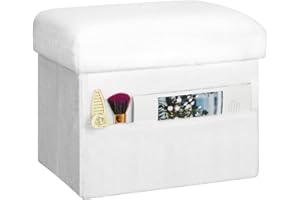 FaiPue Storage Ottoman Cube, Small Ottoman with Storage with Thicker Furry Padded Seat. Folding Soft Fur Foot Rest Stool for Living Room Bedroom, Holds Up to 300 lbs, 17x13x13IN (White)