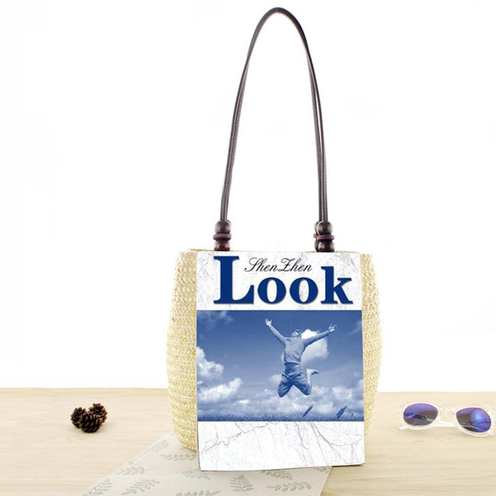 vodool women beach rattan woven tote bag summer bead travel straw shoulder handbag