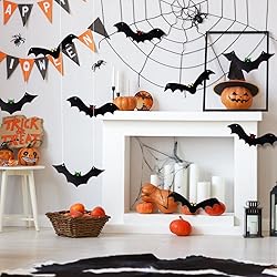YUJUN Halloween Hanging Bats 12 Pieces 3D Realistic