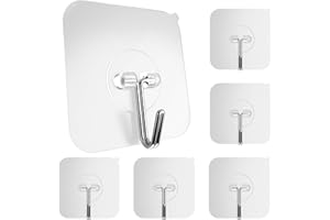 GLUIT Adhesive Hooks for Hanging Heavy Duty 22 lbs - Wall Hangers Without Nails, Waterproof Robe Towel Adhesive Wall Hooks for Home, Bathroom, Kitchen, Office, and Outdoor, 6 Pack
