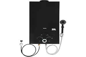 VIREGO 20L Tankless Water Heater Propane Gas, Portable 5.26 GPM GasHot Water Heater Instant with Digital Display and Overheat Protection, Black RV 20L on Demand Water Heater for Camping Trips Boat Cabin