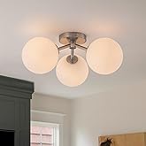 Kunlinzhu Brushed Nickel Semi Flush Mount Ceiling Light Fixture, 3 Light Milk Glass Globe Mid Century Modern Light Fixtures f