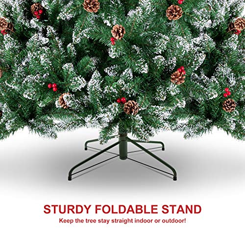 WBHome 5 Feet Snow Flocked Premium Spruce Hinged Artificial Christmas