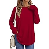 LOMON Womens Tunic Tops to Wear with Leggings Crew Neck Long Sleeve Shirts Casual Fall Tops with Thumb Holes